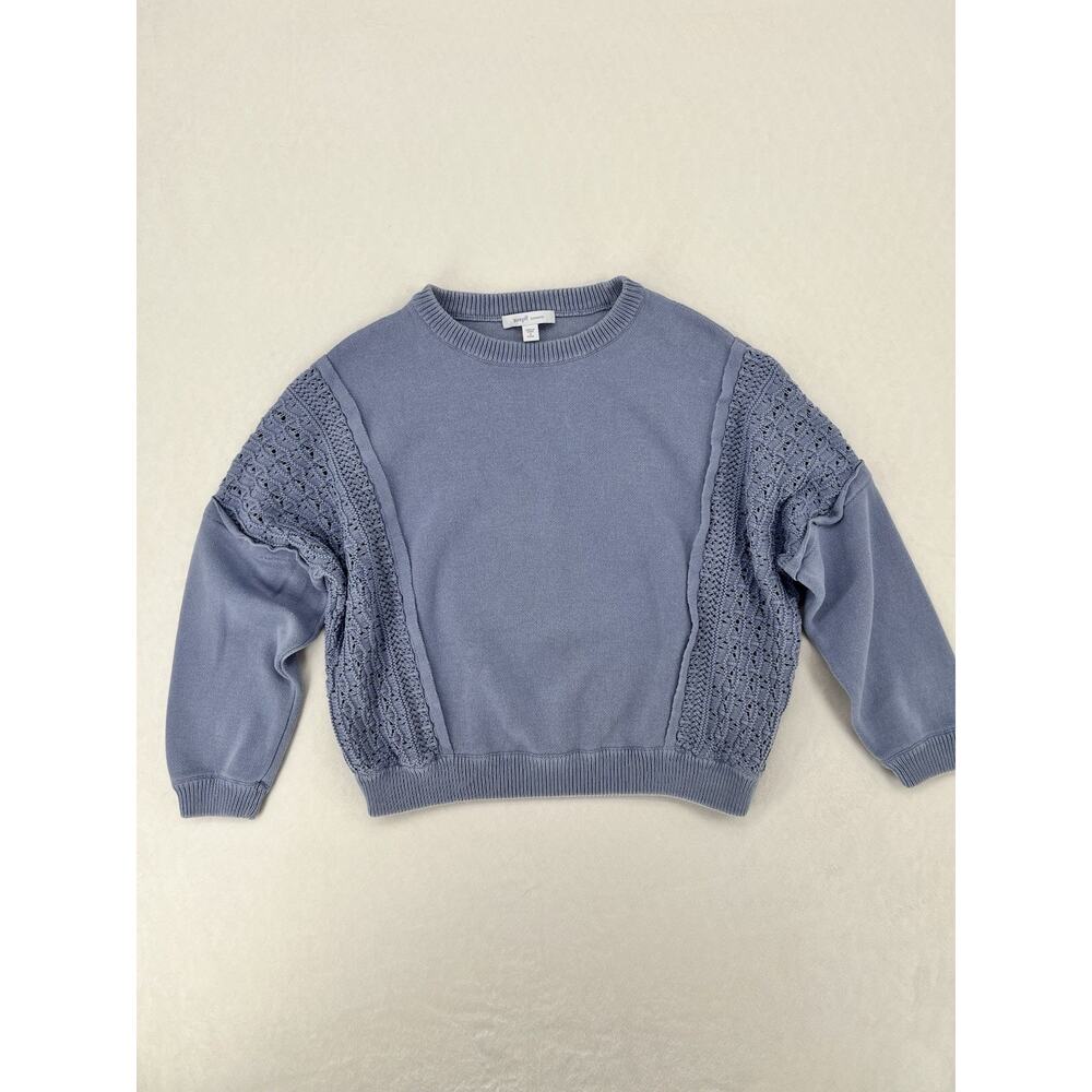 Pure Jill Womens S Blue Cotton Sweater Crochet Knit Lightweight Pullover Top